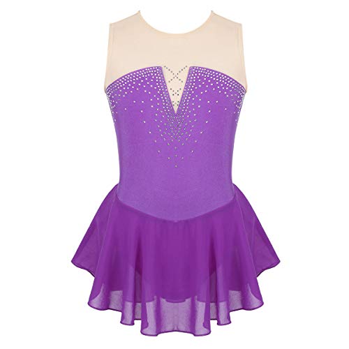 ranrann Maillot de Patinaje Artístico con Falda para Niña Vestido de Danza Ballet Diamantes Leotardo de Gimnasia Rítmica Baile Disfraz Bailarina Morado 10 Años