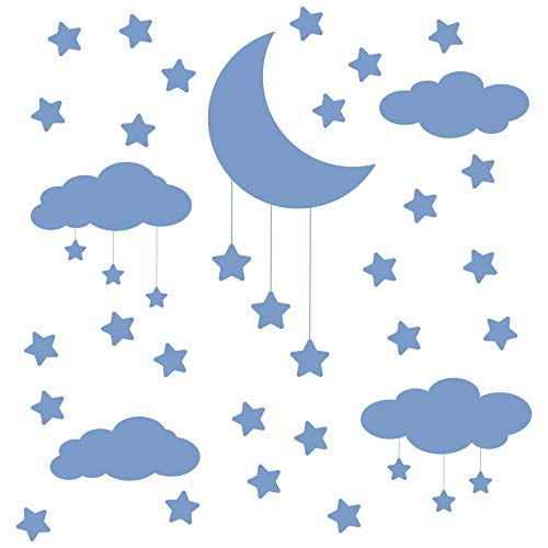 Adesivo de Parede Infantil Nuvens Lua e Estrelas Azul