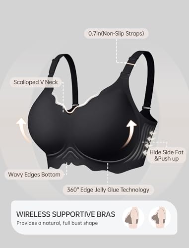 Image of OEAK Women Value Series Jelly Bras Wireless Pushup Convertible Bra | Everyday Essentials,Comfortable Bralettes,No Underwire,Full Coverage,Support Lift,Tshirt,Soft,Seamless,Scalloped