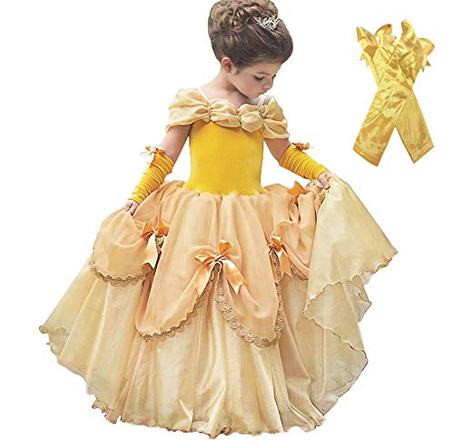 Dressy Daisy Toddler Girls Princess Dress Up with Arm Mitts Halloween Costumes Birthday Party Outfit Tulle Size 4T Yellow
