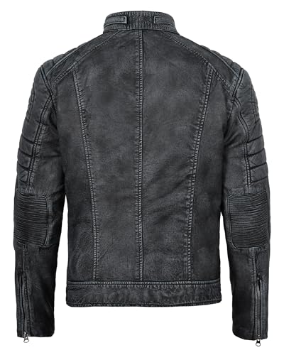 Image of fjackets Leather Jacket Men Real Lambskin - Cafe Racer Moto Style, Stand Collar Zip Up Jacket