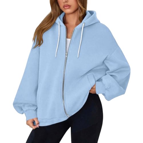Veste de survêtement pour femme ample et légère à fermeture éclair et grand col rond
