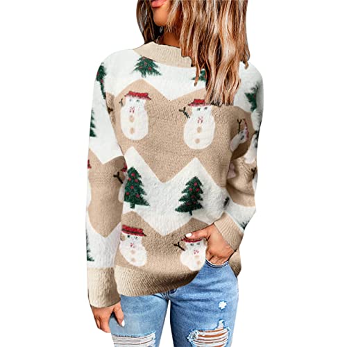 Jersey de Navidad para mujer abrigo contra el frío con cuello redondo