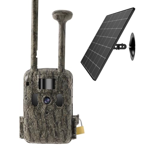 Image of T9 4G Trail Camera with Solar Panel, 2.7K Video, 14MP Photos, IR Night Vision, GPS, 0.35s Trigger Speed IP66 Waterproof, Live View Remote APP Access for Wildlife, Farm and Forest Security