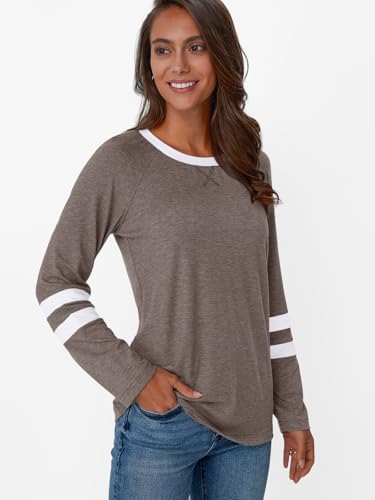 Image of AUTOMET Womens Color Block Long Sleeve Shirts Oversized Crewneck Casual Top