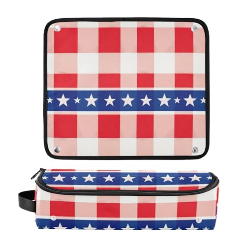 Bolsa de viaje para herramientas de cabello con tapete resistente al calor extraíble, impermeable, organizador para planchas, alisadores, rizadores, con patrón de borde rojo y blanco a cuadros miniatura 3
