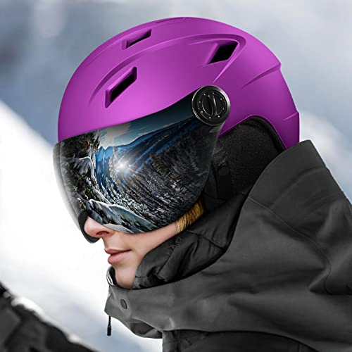 Odoland Ski Helmet With Ski Goggles, Light Weight Snowboard Helmet And 2-In-3 Visor Detachable Goggles Set, Snow Sport Helmets For Men Women,Purple,S #TOP7