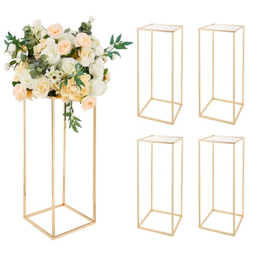 Image of 5pcs Gold Flower Stand Centerpieces,23.6inch Wedding Centerpieces Vase for Tables with Acrylic Plates,Rectangular Flower Display Rack for Table Decorations Event Home Party