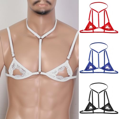 Mens' Lace Lingerie Bra Thong G String Erotic Underwear Set for Men Sissy Sexy Fishnet Brief Cut-out Bra2