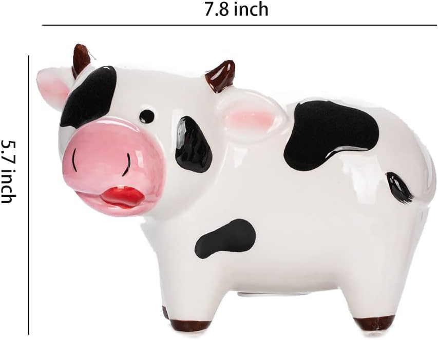 WAIT FLY かわいい牛の貯金箱 コインバンク セラミック製 動物 貯金箱 子供用 大人用 ホームデコレーション - 牛-E牛-