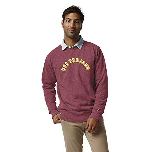 LEAGUE&CO NCAA USC Trojans Unisex Heritage Classic Crew, Heather Vintage Light Maroon - Front-4298B-SVP, Large