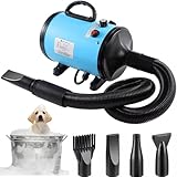 KLUFO Dog Hair Dryer 2800W Dog Blaster Dryer Pet Dryer Blower Stepless Speed Professional Pet Grooming Hair Dryer with 4 Different Nozzles for Dog Cat (Blue)