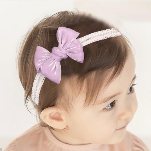 Bethynas Glitter Satin Bow-knot Headband for Baby Girls Handmade Ribbon Bow Toddler Hairband Infant Soft Lace Elastic Headband Birthday Party Hair Accessory for Newborn Baby (Purple)