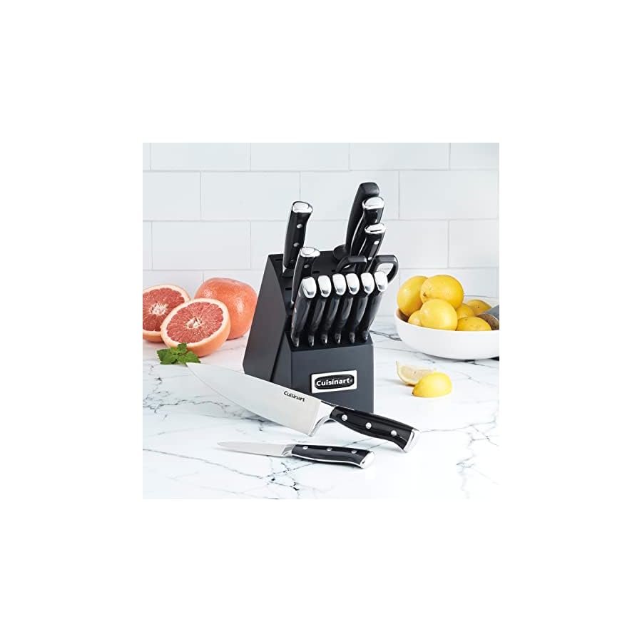 Cuisinart-15-Piece-Knife-Set-with-Block-High-Carbon-Stainless-Steel-Forged-Triple-Rivet-BlackBlack-C77BTR-15PBK Cuisinart 15-Piece Knife Set with Block, High Carbon Stainless Steel, Forged Triple Rivet, Black/Black C77BTR-15PBK
