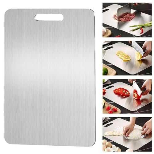 Pavlleen Planche à Découper en Titane,Yamato Titanium,Planche a Decouper Inox pour La Cuisine,Pour la viande,Fromage,le pain,les légumes,les fruits (39 x 28 cm)
