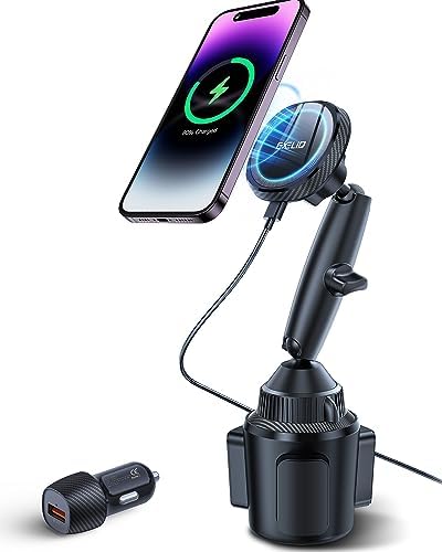 EXELIQ Cup Holder Phone Charger for Magsafe, Wireless Magnetic Car Mount
