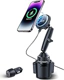 EXELIQ Cup Holder Charger Mount for Magsafe, Wireless Magnetic Car Mount Charger with Heat Dissipation System, 15W Fast Charging Phone Holder for iPhone 17 16 15 14 13 Pro Max Mini with PD 30W Adapter