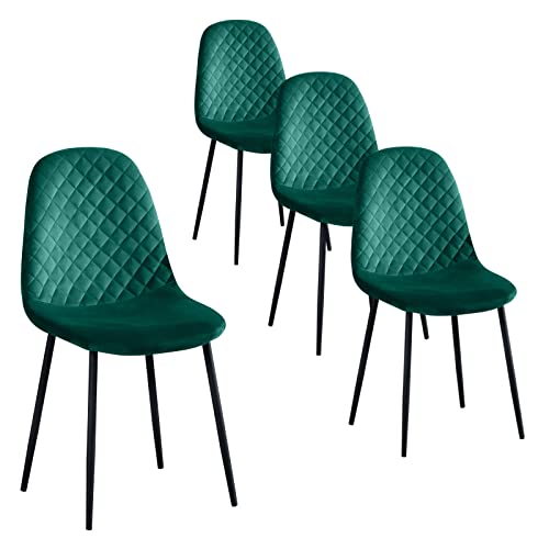 GOLDFAN Esszimmerstühle 4er Set Moderne Wohnzimmerstuhl Polsterstühle mit Schwarze Metallbeine Scandinavian Vintage Samt, Grün