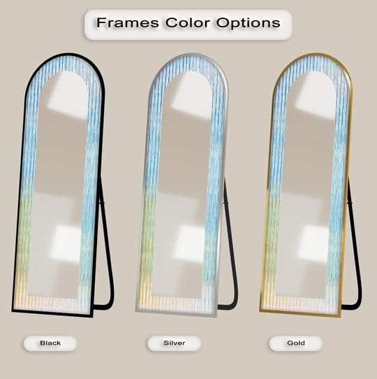 23,5’’W x 67’’H Skyfall Haze - Abstract Floor Mirror Arched Full Lenght Mirror - Arch Full Body Stained Floor Mirror with Black Frame with Gold Frame