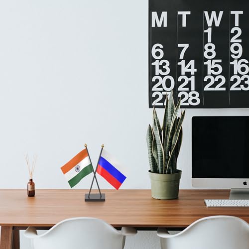 Image of The Flag Company Country Cross Table Desk Flags on Acrylic Base with Poles (Length: 10 inches) | Use for Home & Office,Conference (Russia)