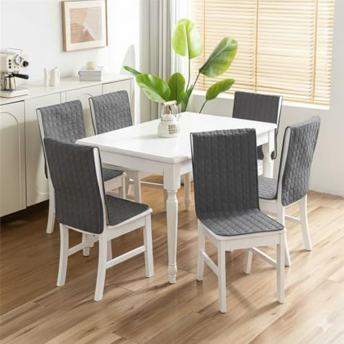 Image of HOMETHREADS Non-Slip Chair Cover-Universal Fit for Kitchen & Dining Chairs-Cushioned Comfort - Stylish Machine Washable Seat Cover-140x40cm (Grey, Pack of 4)