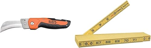 Klein Tools 44218 Cuchillo utilitario, cuchillo plegable con hoja de chorro de halcón, este cuchillo utilitario Lockback y regla plegable 910-6 de 6