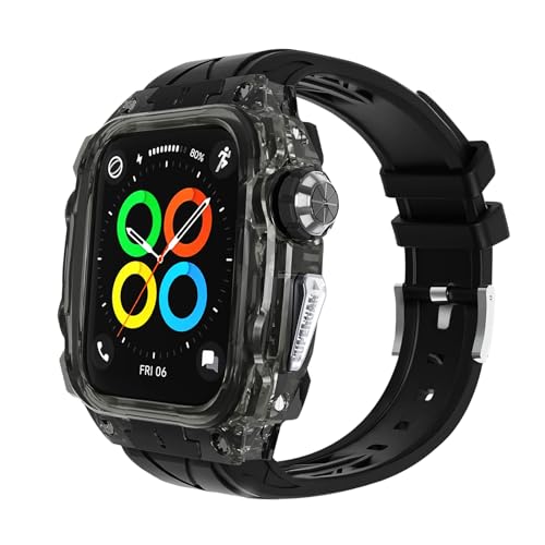 Bands with Case Compatible with Apple Watch 9/8/7 45mm, FS91 Sport Series polycarbonate Case Protective Cover for iWatch 6/SE/5/4 44/45mm Men(Black)