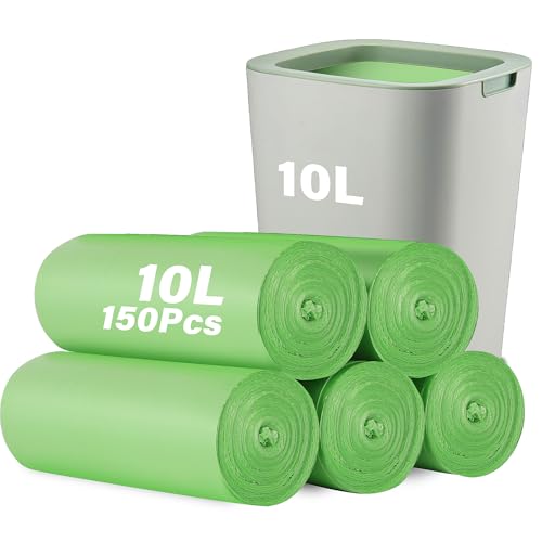 KOMABLEN 150 Bolsas de Basura 10L, 5 Rollos Biodegradable Bolsa Basura, Verde Prueba de Fugas Reciclables Bolsa de Basura Compostable para Sala de Estar, Cocina, Baño, Oficina(50x60cm)