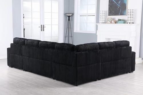Image of ERYE 117-Inch Oversized U-Shaped Sleeper Sectional Sofabed, U Shaped Pull Out Sleeper Couch Corner Convertible Sectional Sofa Bed with Right Facing Storage Chaise for Living Room