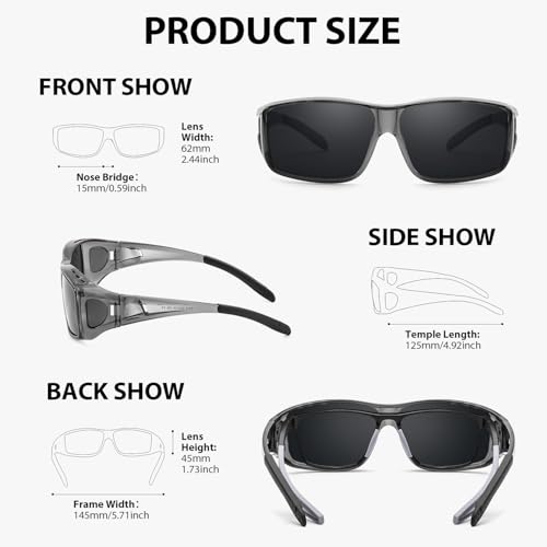 Image of VIEWBETTER Polarized Fit Over Glasses Sunglasses for Men Wrap Around Shades UV Protection Wear Over Eyeglasses SG0312