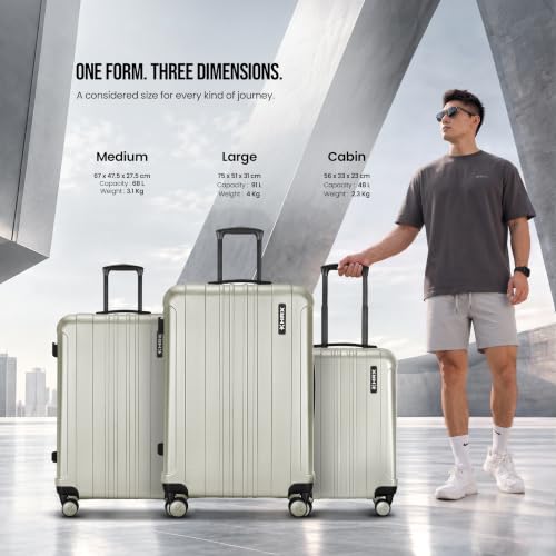 Image of HRX Force Large Size Silver Polycarbonate Hard Shell Suitcase - Premium Travel Trolley Bag with 8 Spinner Wheels, Number Lock & Water Resistant Body