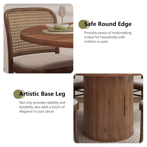 Image of weselon 47 inch Round Dining Table for 4, Kitchen Table Dinner Table with 2-Layer Storage Shelf and Wood Slide Door for Home Dining Room Living Room (Walnut)