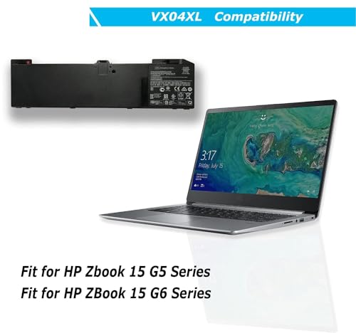Image of WISTAR VX04XL Laptop Battery Compatible for HP Zbook 15 G5 G6 2YW99AV 2YX00AV 2ZC40EA 2ZC41EA 3AX02AV 3AX04AV 4QH14EA 5KY99AV Serie HSTNN-IB8F 4ME79AA HSN-Q13C L05766-855 L06302-1C1