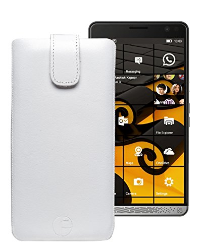 Original Favory Etui Tasche für | HP Elite X3 | Leder Etui Handytasche Ledertasche Schutzhülle Hülle Hülle Lasche mit Rückzugfunktion* in weiss