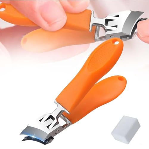 斜めの爪切り、ワイドジョーオープニングマニキュアはさみ、厚い爪用のマニキュアツール、飛沫防止爪切り、男性、女性用 (オレンジ色)