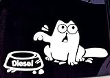 Generic Simons Cat Aufkleber für z.b Tankdeckel mit Diesel Benzin Super und Ohne Aufruck im Napf (weiss Diesel)