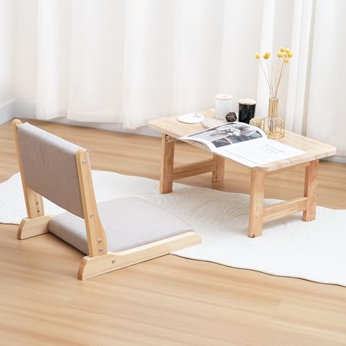 Image of Japanese Floor Chair with Back Support, Foldable Meditation Chair, Legless Tatami Chair with Cushion, Floor Seat for Living Room, Bedroom, Bay Window (1, Gray)