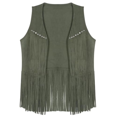 Image of ZUYPSK Men's Open Front Tassels Vest Sleeveless Western Cowboy Waistcoat Halloween Club Party Jacket Outerwear
