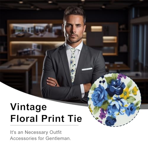 Image of Luckyvestir Ties for Men, Sage Green Cotton Floral Tie 2.76 inch Flower Printed Men's Neckties for Wedding /Groomsmen /Suit /Party
