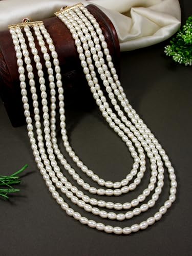 I Jewels 5 Layered Indian Wedding Bollywood Gold Plated Dulha Moti Mala Maharaja Haar/Groom Necklace For Men (MLP58W)2