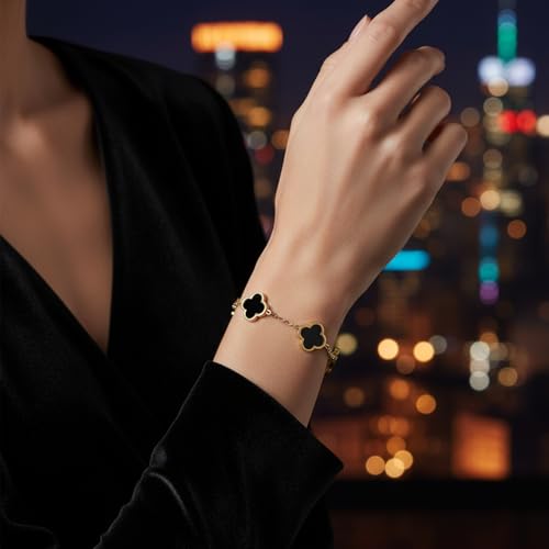 HESUSUSI Bracelet Trefle 4 Feuilles Femme, 18k Plaqué Réglables Bijoux Chanceux, Bracelet Acier inoxydable Élégant pour Fille Cadeau Saint-Valentin Fête des Mères Noël pour Jeune Fille – vue 6