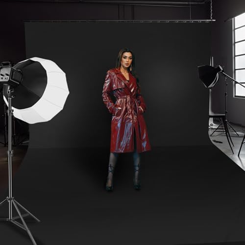 JEBUTU Fotohintergrund Schwarz, 3x6m (9,8x19,6ft) Foto Hintergrund, Großer Faltbare Fotografie Hintergrund Schwarz Waschbares Polyester Backdrop für Fotostudio, Fernsehen, Video, Halloween