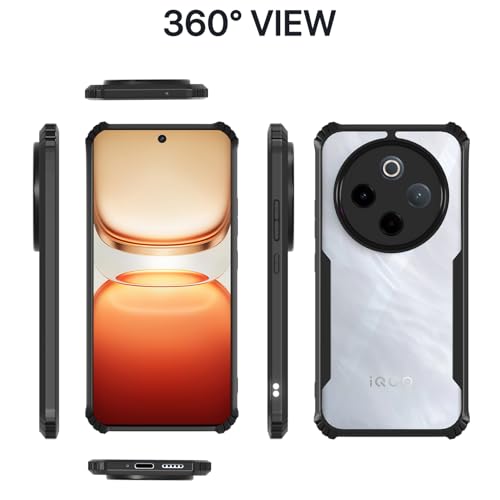 Image of Pikkme Back Cover for Vivo T4 5G / iQoo Z10 5G | Ultra Hybrid Shockproof Case | Full Camera Protection | Raised Edges | Clear Transparent Bumper Case (Black)