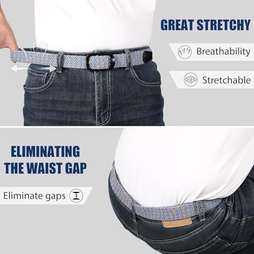Image of JASGOOD Stretch Belt for Men, Men Women Elastic Woven Braided Belt 1 3 /8 Casual Belt Golf Belt for Jeans Pants