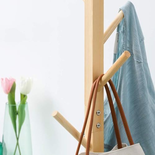 Image of Ash & Roh Natural Wooden Coat Rack Stand With Hooks Adjustable Height, Easy Assembly, Sturdy Solid Base for Coats, Hats, Handbags Entryway, Hallway, Bedroom, Office (Beige, 92-1), 10 x 10 x 24 Cm
