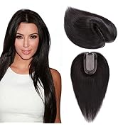 S-noilite Hair Toppers for Women Real Human Hair Topper no Bangs 10 Inch #1B Natural Black Silk B...