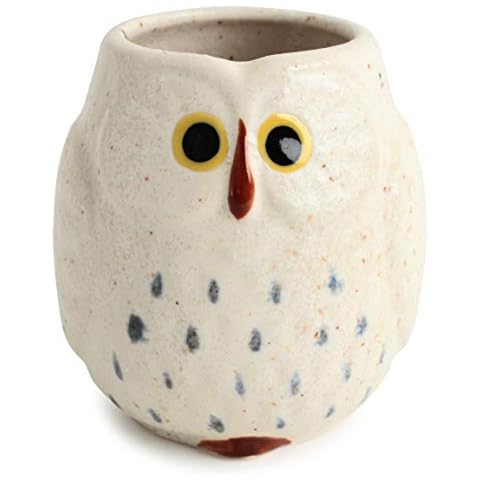 Mino ware Japanese Pottery Yunomi Chawan Tea Cup Owl Shape (Japan Import) CPY105 (Chiffon White) Cover