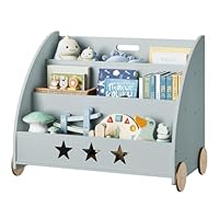 WOLTU Children's Bookcase Storage Bookshelf Toy Shelf with Wheels 3 Shelves Children's Room Shelf Multi-Purpose Organizer for Kids