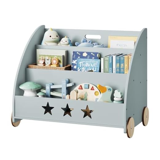 WOLTU Kinderregal Bücherregal für Kinder, Spielzeugregal mit Räder 3 Regale, Holz Standregal Kinderzimmerregal Mehrzweck Organizer(Grau)