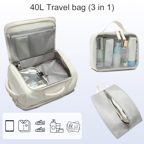 CAMTOP 40L Travel Backpack for Women Men, Lightweight Carry on Backpack for Flight Approved Expandable Personal Item Travel Bag with Makeup Bag Water Resistant Luggage Fits 17.3" Laptop (Beige) 6